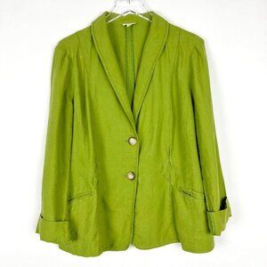J. Jill Lightweight 100% Linen Blazer. Pin-Tuck Design. Green. Size L